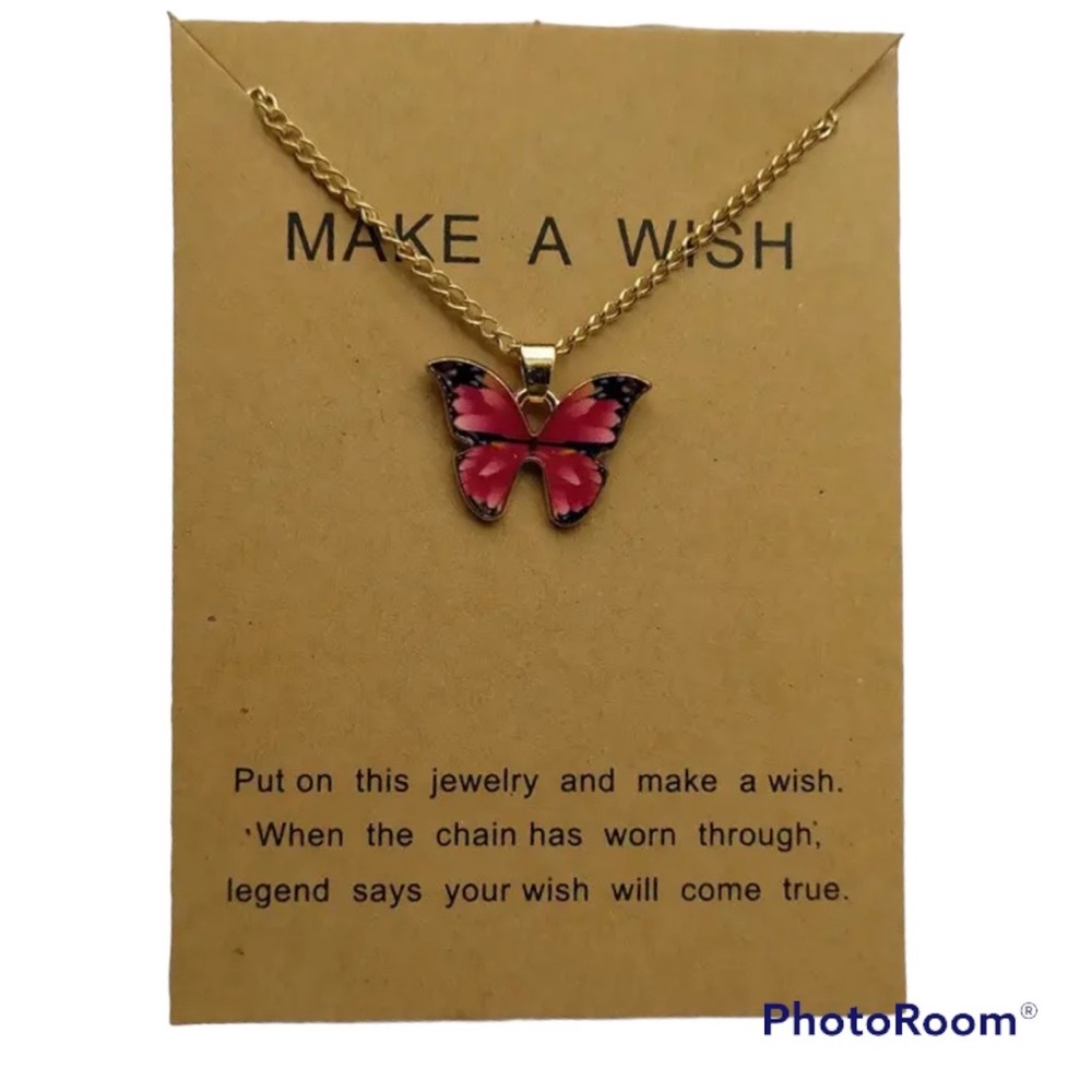 Make a Wish Pink Butterfly necklace & card jewelry